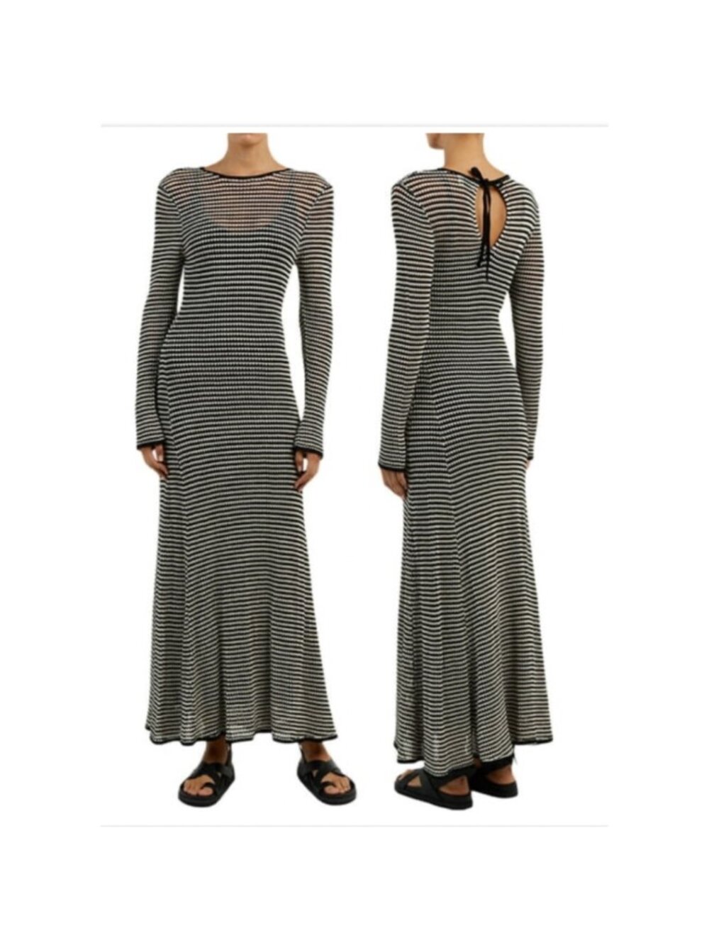 DISSH Nate Dress Womens Large Black Sheer Knit Maxi Long Sleeve